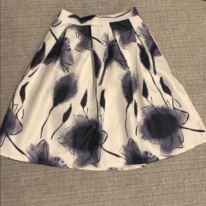 White and blue A-line floral skirt